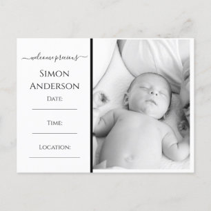 Välkommen Baby Newborn Black White Modern Elegant Meddelande Vykort