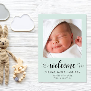 Välkommen Baby Photos Mint Birth Meddelande