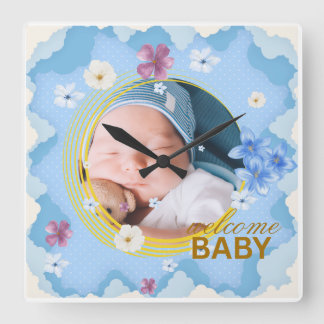 Välkommen Baby Pojke Anpassad Foto Kaffe Mugg Fyrkantig Klocka