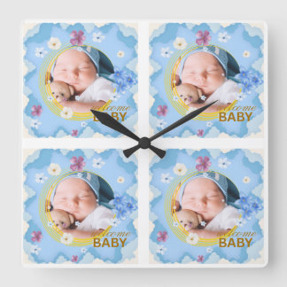 Välkommen Baby Pojke Anpassad Foto Kaffe Mugg Fyrkantig Klocka