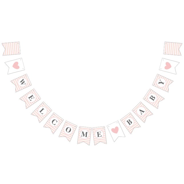 Välkommen Baby Rosa Vit Rand Flicka Baby Shower Vimplar (Alla)