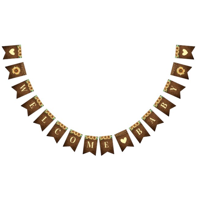 Välkommen Baby Rustic Solrosblomma Skinkle Vimplar (Alla)