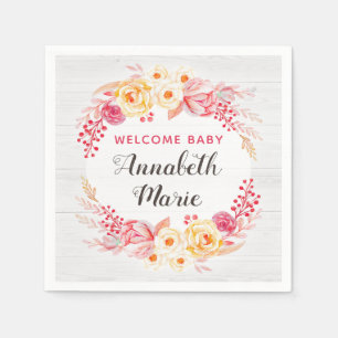 Välkommen Baby Shabby Chic Rustik Blommig Baby Sho Pappersservett