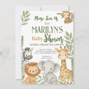 Välkommen Baby Shower Baby djur Inbjudningar