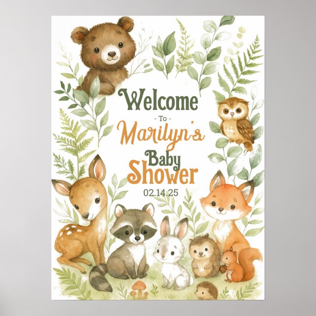 Välkommen Baby Shower Baby djur Poster (Framsidan)