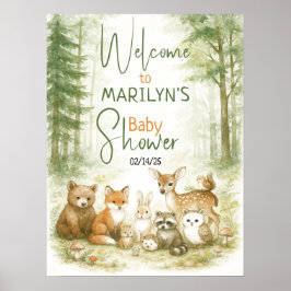 Välkommen Baby Shower Baby djur Poster