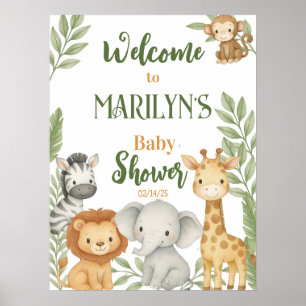 Välkommen Baby Shower Baby djur Poster