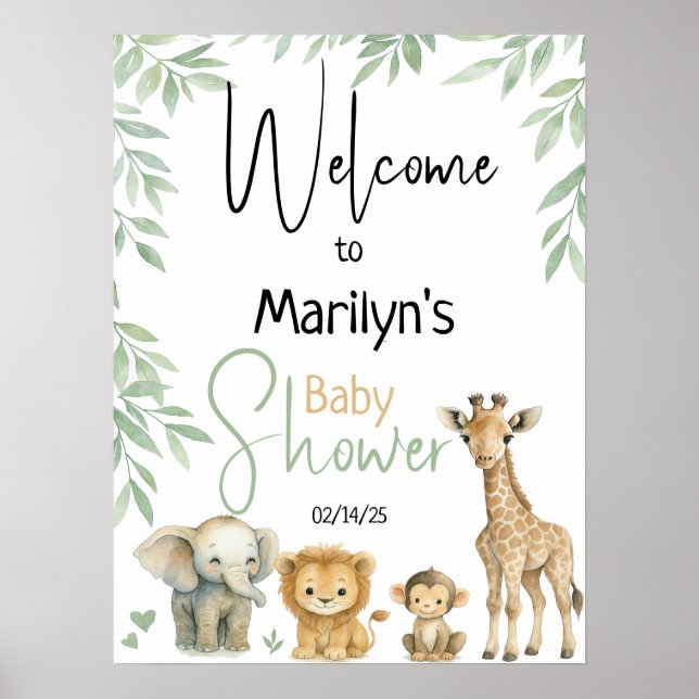Välkommen Baby Shower Baby Djur Poster (Framsidan)