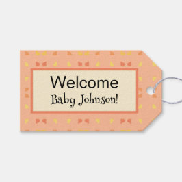 Välkommen Baby Shower Persika Gul Geometrisk Mönst Presentetikett