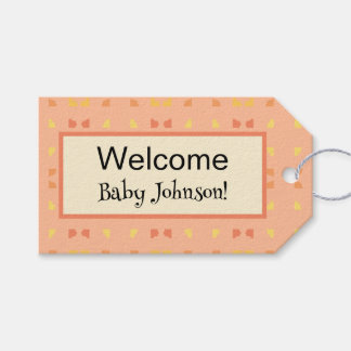 Välkommen Baby Shower Persika Gul Geometrisk Mönst Presentetikett