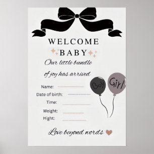 Välkommen Baby Shower-plansch med ballonger pojke Poster