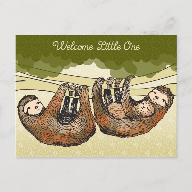 Välkommen Baby Sloth-vykort Meddelande Vykort (Framsida)