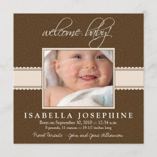 Välkommen Baby! Taupe Ribbon Birth Notice Meddelande