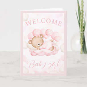 Välkommen Babyflicka Anpassat Namn Rosa Björn Kort