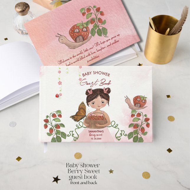 Välkommen Babyflicka Gästbok - Rosa Jordgubbe  (Welcome Baby Girl Guest Book - Pink Strawberry )