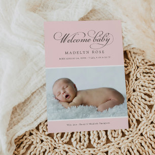Välkommen Babyflicka Rosa Damask Fotofödelsedeklar Meddelande