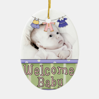 Välkommen babyfotoprydnad - flicka julgransprydnad keramik