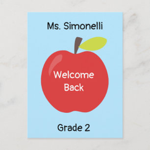Välkommen Back School Teacher Red Apple Vykort