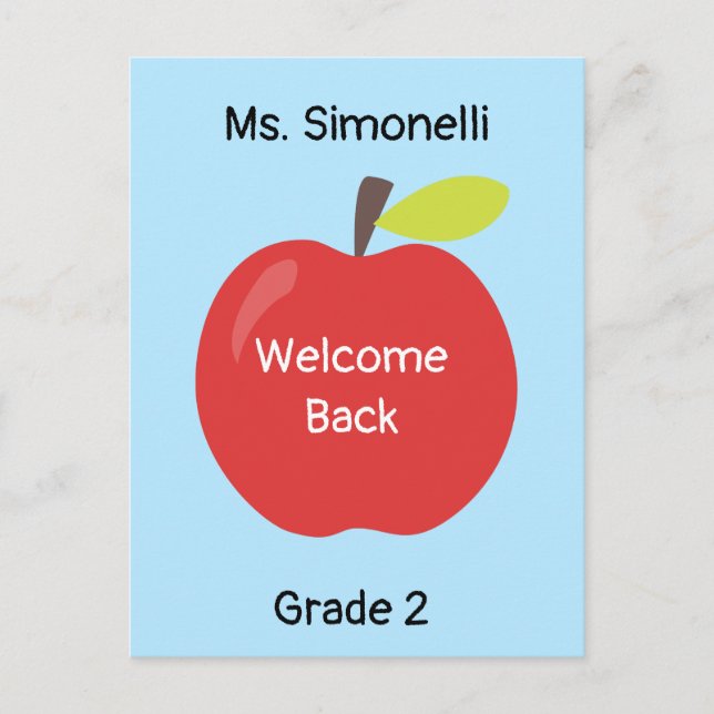 Välkommen Back School Teacher Red Apple Vykort (Framsida)