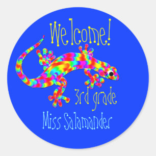 Välkommen Back to school Stickers med Salamander Runt Klistermärke