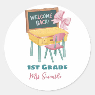 Välkommen back to school Teacher namn Runt Klistermärke