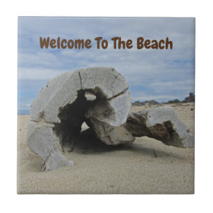 Välkommen Beach House Driftwood Photo Pacific Ocea Kakelplatta