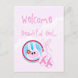 Välkommen Beautify Girl Rosa på vita födelsedagen Vykort