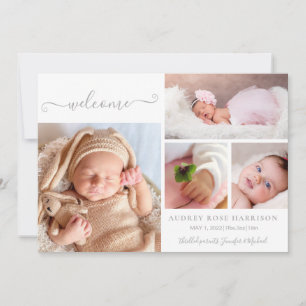 Välkommen bebis flicka foto collage födelse meddelande