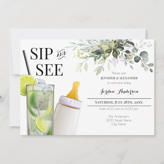 Välkommen bebis-inbjudan för sip and see-fest inbjudningar (Framsida)