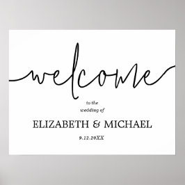 Välkommen Black and White Calligraphy Bröllop Poster