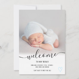 Välkommen blåskript, hjärtfotopojke baby födelse meddelande