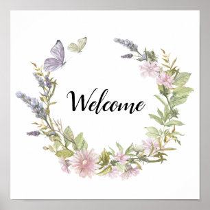 Välkommen Blommigt Butterfly Wand Poster