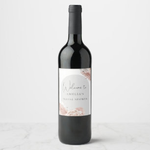 Välkommen Boho Blomsterbåge Bröllopsdusch Vin Etik Vinflaska Etikett