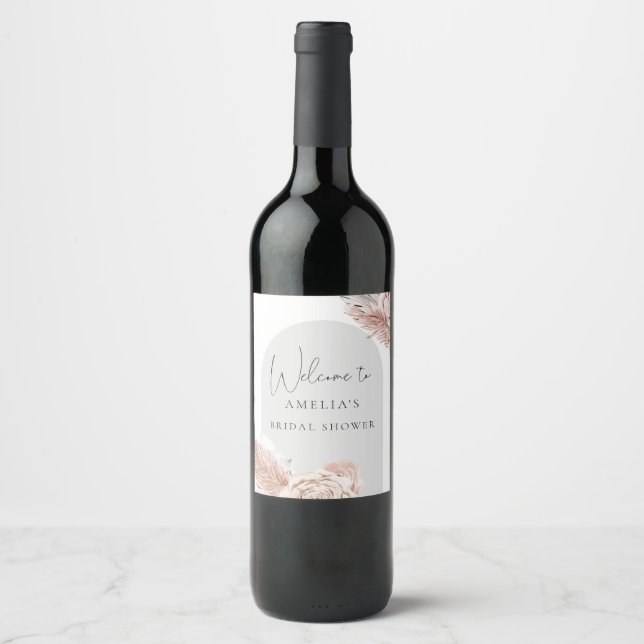 Välkommen Boho Blomsterbåge Bröllopsdusch Vin Etik Vinflaska Etikett (Framsida)