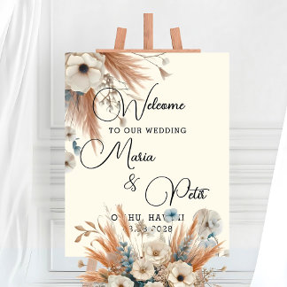 Välkommen Boho Fall Flowers Bröllop Poster
