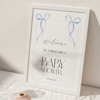 Välkommen Boy Blue Bow Twillingars Baby Shower Poster