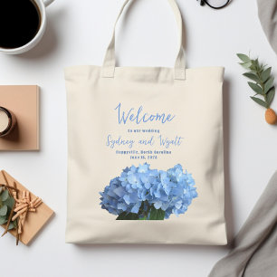 Välkommen Bröllop Bags Light Blue Hydrangeas Tygkasse