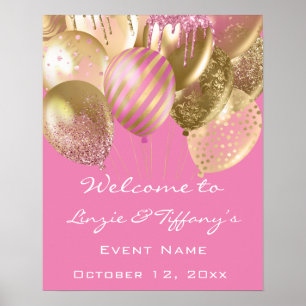 Välkommen Bröllop Birthday Rosa Guld Ballons Poster