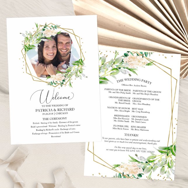 Välkommen Bröllop Ceremony Program Greenery (Skapare uppladdad)