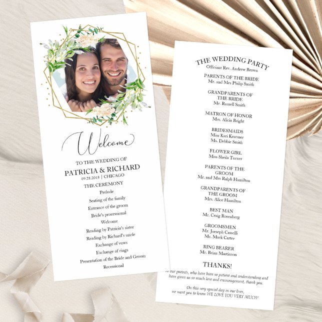 Välkommen Bröllop Ceremony-programmet Greenery 4x9 Program (Skapare uppladdad)