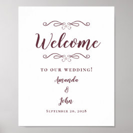 Välkommen Bröllop Elegant Chic Kalligrafi Burgunde Poster