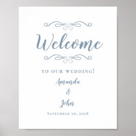 Välkommen Bröllop Elegant Kalligrafi Dammig Blå Poster