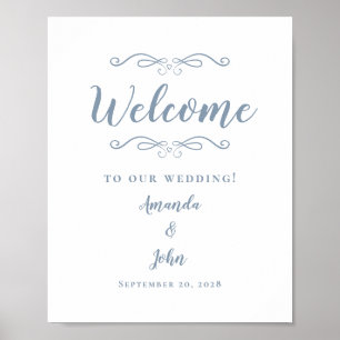 Välkommen Bröllop Elegant Kalligrafi Dammig Blå Poster
