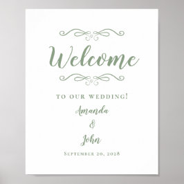 Välkommen Bröllop Elegant Kalligrafi Sälggrön Poster