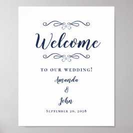 Välkommen Bröllop Elegant Modern Calligraphy Blue Poster