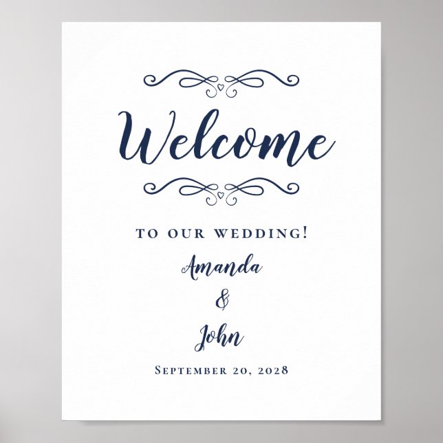 Välkommen Bröllop Elegant Modern Calligraphy Blue Poster (Framsidan)