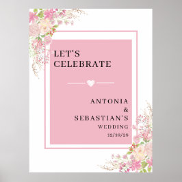 Välkommen Bröllop i Modern Rosa Blommigt Poster