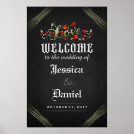 Välkommen Bröllop KÄRLEK Gothic Röd ros 24x36 Post Poster