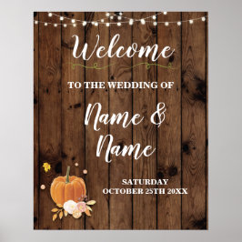 Välkommen Bröllop Poster Pumpkin Sign Wood Harvest