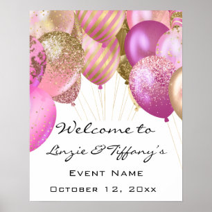 Välkommen Bröllop Poster Rosa Guld Ballons White